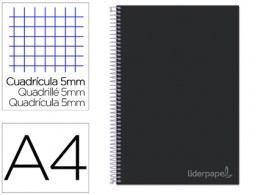 Cuaderno espiral Liderpapel Jolly A4 tapa extradura 80h 75g micro c/5mm. color negro